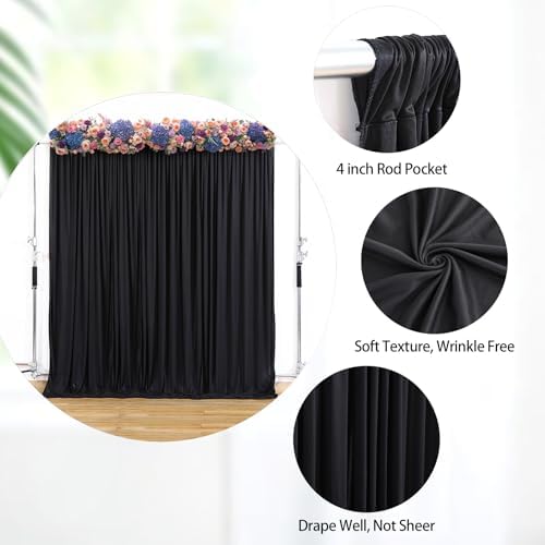 Black Backdrop Curtains 32 x 10ft for Photo Background Wrinkle Free Drapes in W4' x H10'(8 panels) in Black, alternate view 5