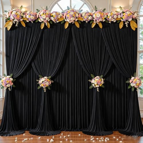 Black Backdrop Curtains 32 x 10ft for Photo Background Wrinkle Free Drapes in W4' x H10'(8 panels) in Black, alternate view 6