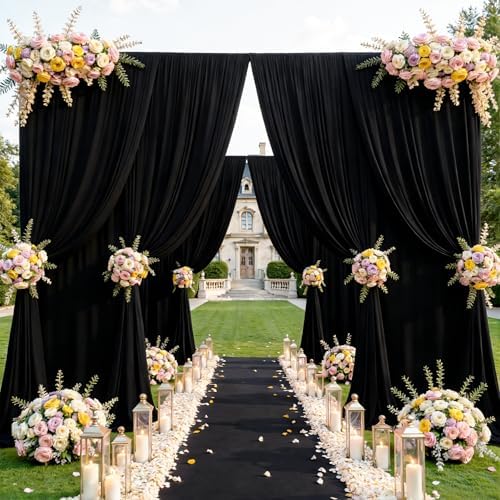 Black Backdrop Curtains 40 x 10ft for Photo Background Wrinkle Free Drapes in W4' x H10'(10 panels) in Black