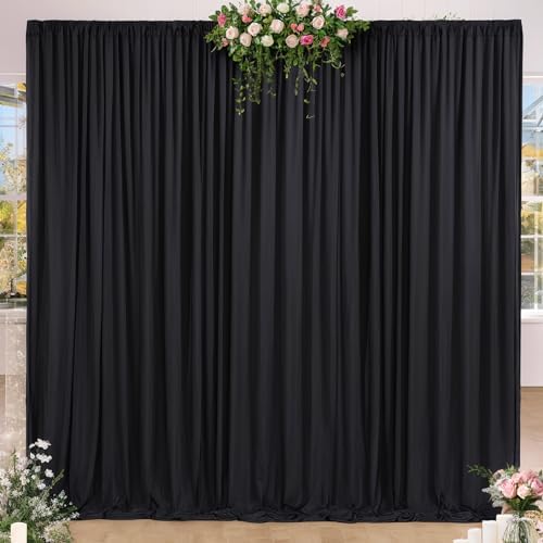 Black Backdrop Curtains 8 x 10 ft for Photo Background Wrinkle Free Drapes in W4' x H10'(2 panels) in Black