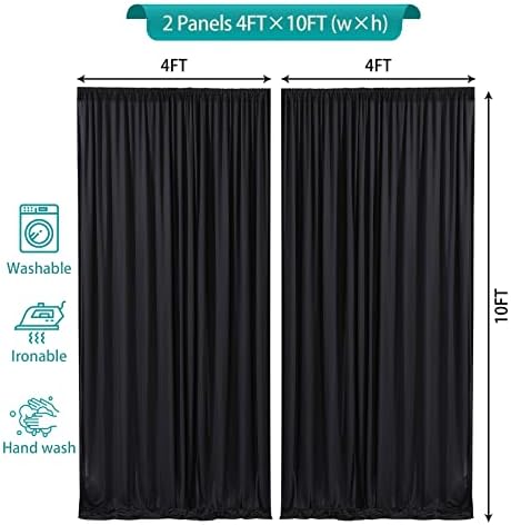 Black Backdrop Curtains 8 x 10 ft for Photo Background Wrinkle Free Drapes in W4' x H10'(2 panels) in Black, alternate view 5