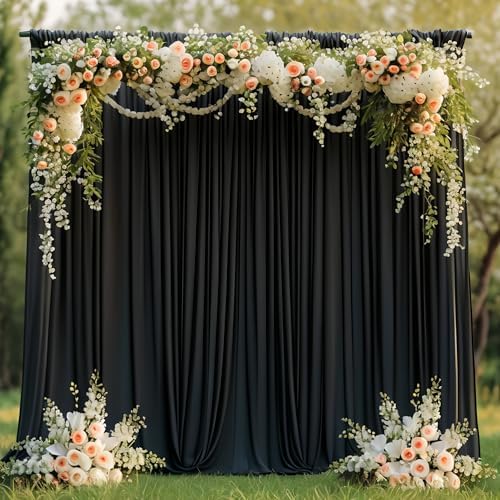 Black Backdrop Curtains Drapes for Parties Wedding, 5x10FT 2 Panel in 5'(W) x 10'(H), 2 panels in Black