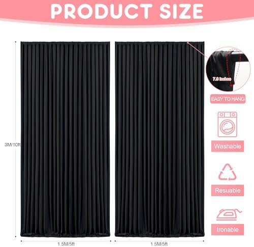 Black Backdrop Curtains Drapes for Parties Wedding, 5x10FT 2 Panel in 5'(W) x 10'(H), 2 panels in Black, alternate view 2