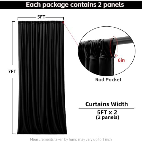 Black Backdrop Curtains for Wedding Parties, 10x7FT Wrinkle Free Photo Backdrop Curtains for Wedding Birthday, alternate view