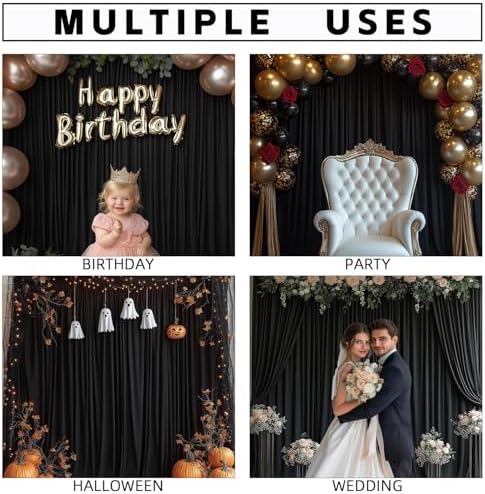 Black Backdrop Curtains for Wedding Parties, 20x7FT Wrinkle Free Photo Backdrop Curtains for Wedding Birthday, alternate view