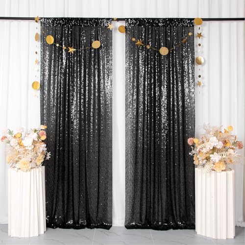 Black Backdrops 2 Pieces Sequin Curtains 4FTx7FT Photoshoot Background Glitter Backdrop Curtain Panels Shimmer, alternate