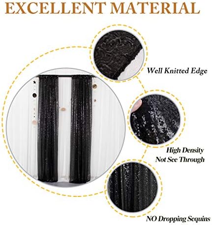 Black Backdrops 2 Pieces Sequin Curtains 4FTx7FT Photoshoot Background Glitter Backdrop Curtain Panels Shimmer, alternate