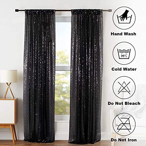 Black Backdrops 2 Pieces Sequin Curtains 4FTx7FT Photoshoot Background Glitter Backdrop Curtain Panels Shimmer, alternate