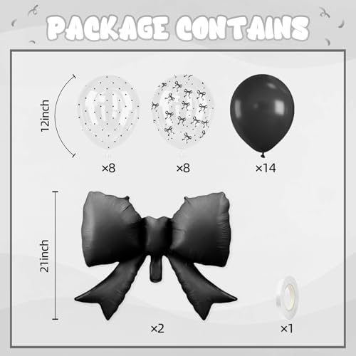 Black Bow Balloons, 12 Inch Black White Balloons With Bow Foil Balloon, alternate view 3