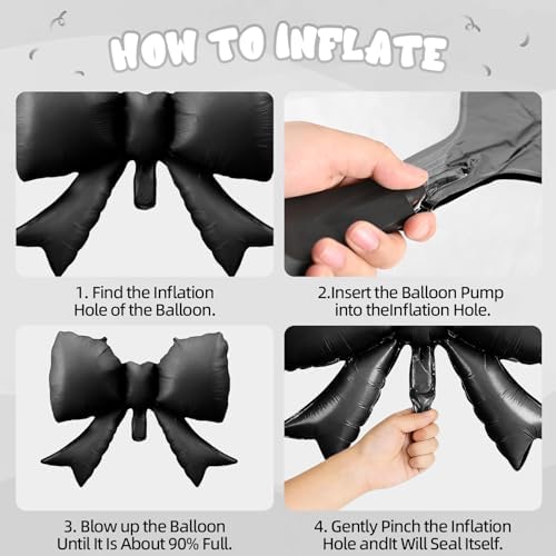Black Bow Balloons, 12 Inch Black White Balloons With Bow Foil Balloon, alternate view 4