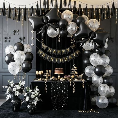 Black Bow Balloons, 12 Inch Black White Balloons With Bow Foil Balloon, alternate view 5