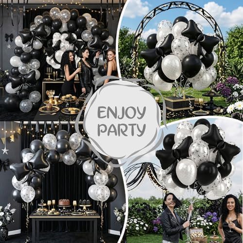 Black Bow Balloons, 12 Inch Black White Balloons With Bow Foil Balloon, alternate view 6
