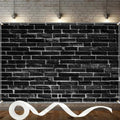 Black Brick Wall Backdrop 10x6.5ft Vintage Rustic Wall Photography Backdrops with 32.8ft Ribbion for Birthday
