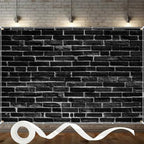 Black Brick Wall Backdrop 10x6.5ft Vintage Rustic Wall Photography Backdrops with 32.8ft Ribbion for Birthday