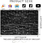 Black Brick Wall Backdrop 10x6.5ft Vintage Rustic Wall Photography Backdrops with 32.8ft Ribbion for Birthday, alternate view