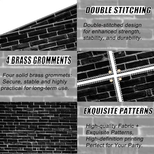 Black Brick Wall Backdrop 10x6.5ft Vintage Rustic Wall Photography Backdrops with 32.8ft Ribbion for Birthday, alternate view