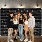 Black Brick Wall Backdrop 10x6.5ft Vintage Rustic Wall Photography Backdrops with 32.8ft Ribbion for Birthday, alternate view