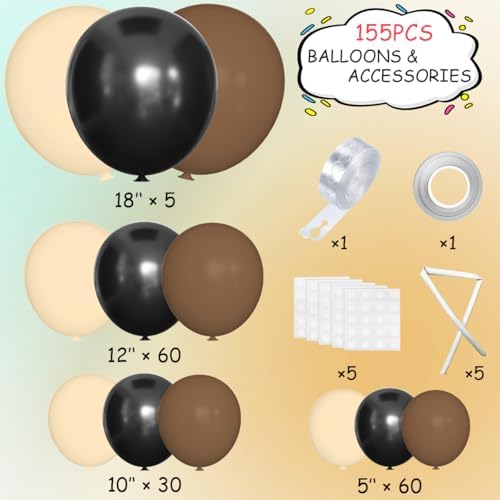 Black Brown Nude Balloon Garland Arch Kit, 155Pcs Latex Balloons Different Size 18 12 10 5 inch for Boy First, alternate view