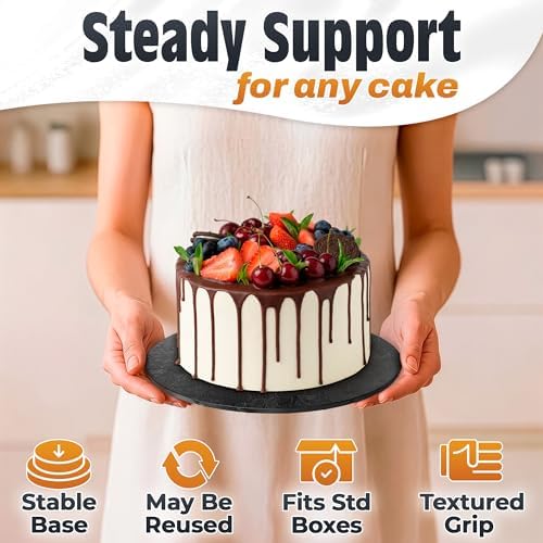 Black Cake Board, 8 Inch Round Cake Drum, 1/2 Inch Thick Cardboard, alternate view 4