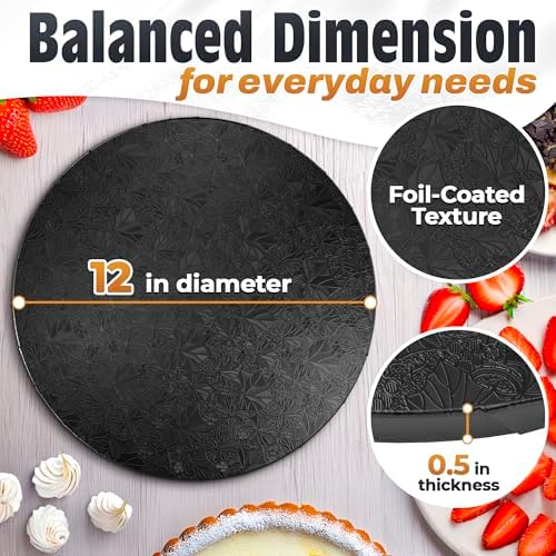 Black Cake Drum 12 Inch, Round Cake Board, 1/2 Inch Thick Cardboard, alternate view 2