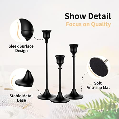 Black Candle Holder Candlestick Holders 15 Pcs Candle Sticks Holder Metal Tapered Candle Holder, Taper Candle, alternate view