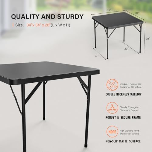 Black Card Square Table, 34 inch Foldable Legs Full Table Top, Easy to Set up and Store, Folding Portable for, alternate view