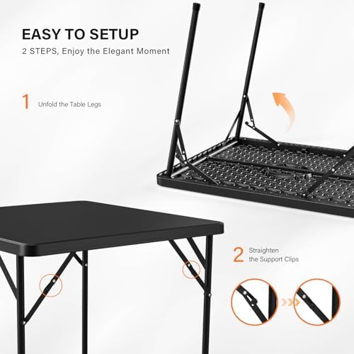 Black Card Square Table, 34 inch Foldable Legs Full Table Top, Easy to Set up and Store, Folding Portable for, alternate view