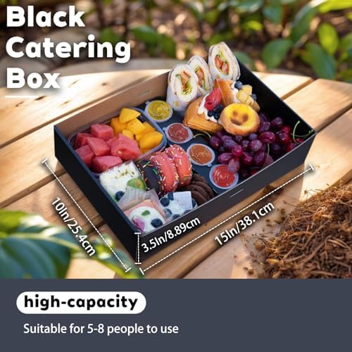 Black Cardboard Grazing Box, 8 PCS Outdoor Platter Serving Box w/Clear Lid for 5-8 People To Go, Stably Filled, alternate
