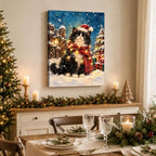 Black Cat Christmas Canvas Wall Art, Tuxedo Cat Santa Hat Canvas Prints, alternate view 4