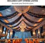 Black Ceiling Drapes with Lights String for Weddings, 6 Panels 5ftx10ft Sheer Tulle Backdrop Photo Background, alternate view