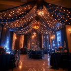 Black Ceiling Drapes with Lights String for Weddings, 6 Panels 5ftx30ft Sheer Tulle Backdrop Photo Background, alternate view