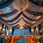 Black Ceiling Drapes with Lights String for Weddings, 6 Panels 5ftx30ft Sheer Tulle Backdrop Photo Background, alternate view