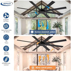 Black Ceiling Fan without Light: 72 Inch Indoor/Outdoor Fan Reversible DC Motor 6 Speed - Dual 8 Blades Large, alternate view