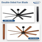 Black Ceiling Fan without Light: 72 Inch Indoor/Outdoor Fan Reversible DC Motor 6 Speed - Dual 8 Blades Large, alternate view