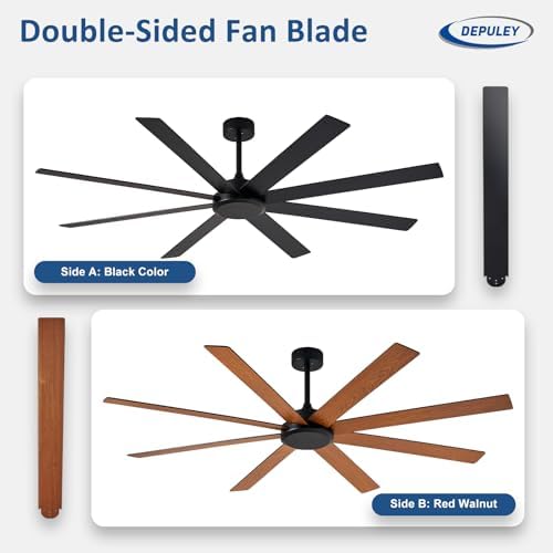 Black Ceiling Fan without Light: 72 Inch Indoor/Outdoor Fan Reversible DC Motor 6 Speed - Dual 8 Blades Large, alternate view
