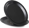 Black Ceramic Plates, 13.7" Serving Platter, Oval Dinner Plates, Set of 2 in Large in Matte Black