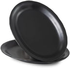 Black Ceramic Plates, 13.7" Serving Platter, Oval Dinner Plates, Set of 2 in Large in Matte Black