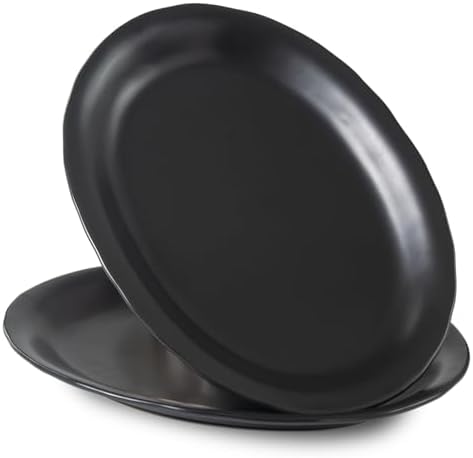 Black Ceramic Plates, 13.7" Serving Platter, Oval Dinner Plates, Set of 2 in Large in Matte Black