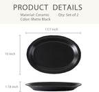 Black Ceramic Plates, 13.7" Serving Platter, Oval Dinner Plates, Set of 2 in Large in Matte Black, alternate view 3