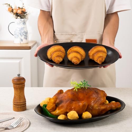 Black Ceramic Plates, 13.7" Serving Platter, Oval Dinner Plates, Set of 2 in Large in Matte Black, alternate view 4