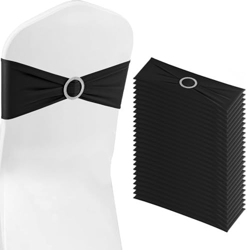 Black Chair Sashes 50 Pack Spandex Stretch Chair Band Sashes with Buckles for Folding Chairs Wedding Party