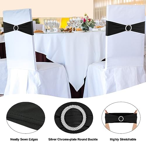 Black Chair Sashes 50 Pack Spandex Stretch Chair Band Sashes with Buckles for Folding Chairs Wedding Party, alternate view 3