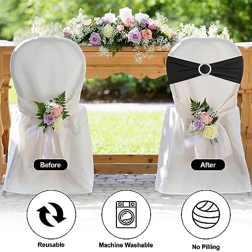 Black Chair Sashes 50 Pack Spandex Stretch Chair Band Sashes with Buckles for Folding Chairs Wedding Party, alternate view 4