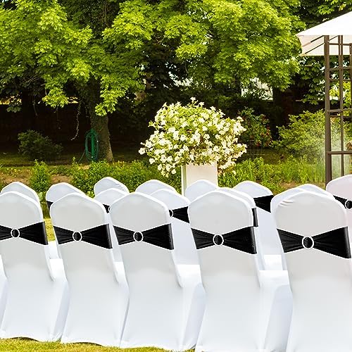 Black Chair Sashes 50 Pack Spandex Stretch Chair Band Sashes with Buckles for Folding Chairs Wedding Party, alternate view 6