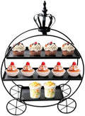 Black Crown Pumpkin Cart 3 Tier Dessert Stand, Wrought Iron Cake Display Tray for Wedding Birthday Afternoon Tea