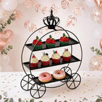 Black Crown Pumpkin Cart 3 Tier Dessert Stand, Wrought Iron Cake Display Tray for Wedding Birthday Afternoon Tea, alternate