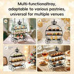 Black Crown Pumpkin Cart 3 Tier Dessert Stand, Wrought Iron Cake Display Tray for Wedding Birthday Afternoon Tea, alternate