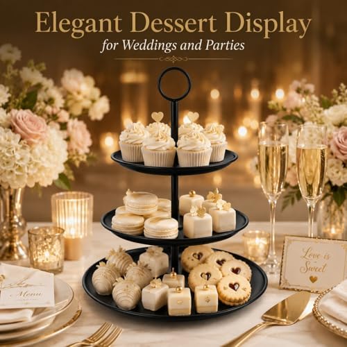 Black Cupcake Stand 3 Tier, Stainless Steel Tiered Dessert Stand for Wedding, Birthday, Tea Party, Holiday, alternate view 7