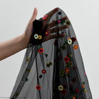 Black Embroidery Daisy Gauze Table Runner 120 Inch 10FT in 28" x 120" in Black, alternate view 6