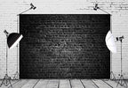 Black Fabric Brick Wall Backdrop - 10x6.5ft Vintage Stone Black Background for Photography, Theme Party, alternate view 2